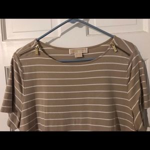 Michael Kors Tan and white striped top. Size 1X.